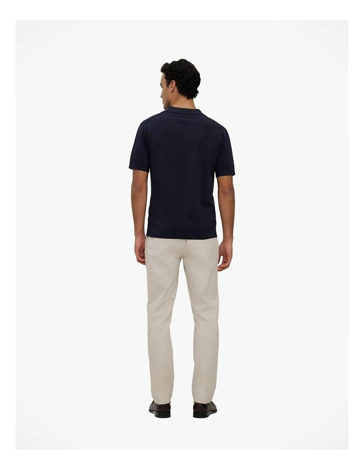 Mercerised Diamond Knit Polo in Navy image 5