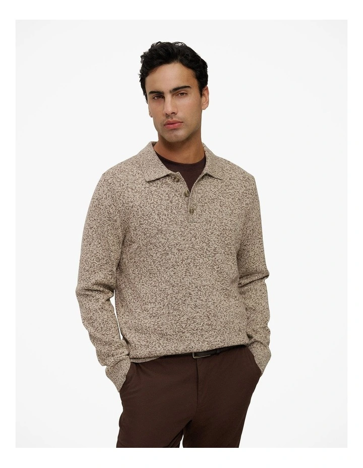 Cotton Speckle Knit Polo in Stone image 1