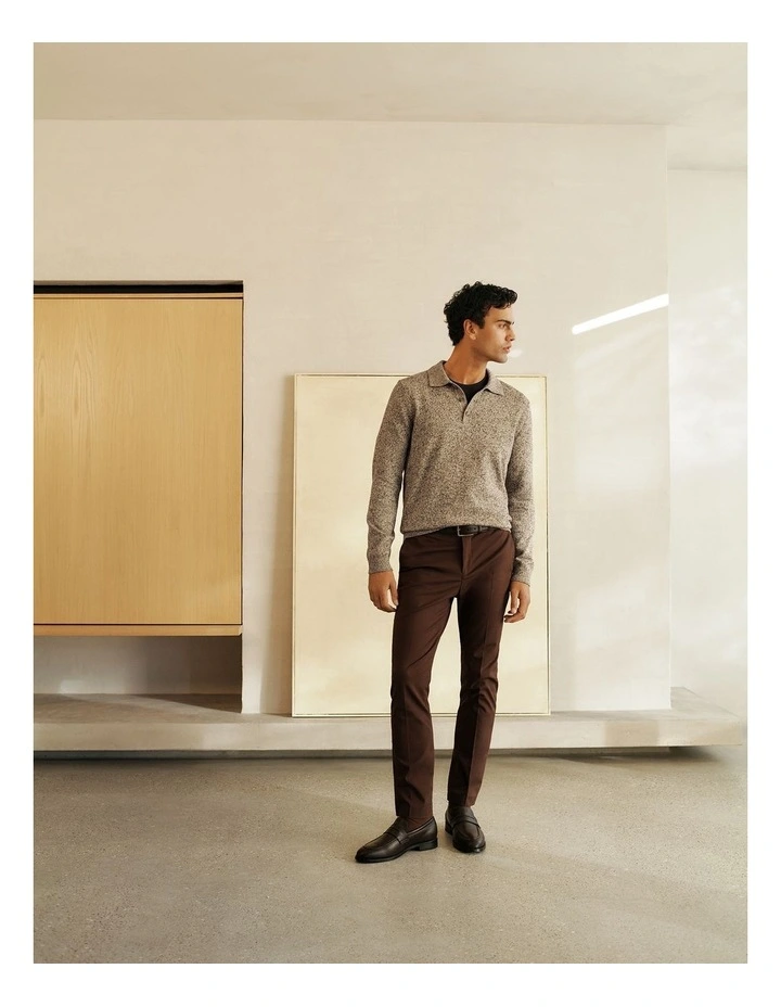 Cotton Speckle Knit Polo in Stone image 2