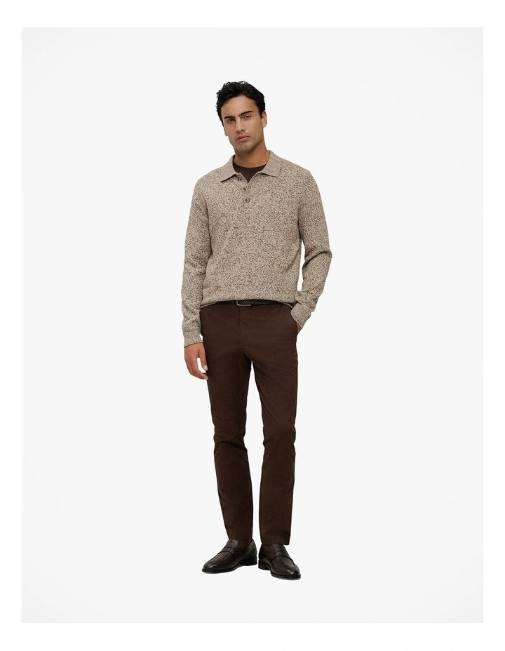 Cotton Speckle Knit Polo in Stone image 3