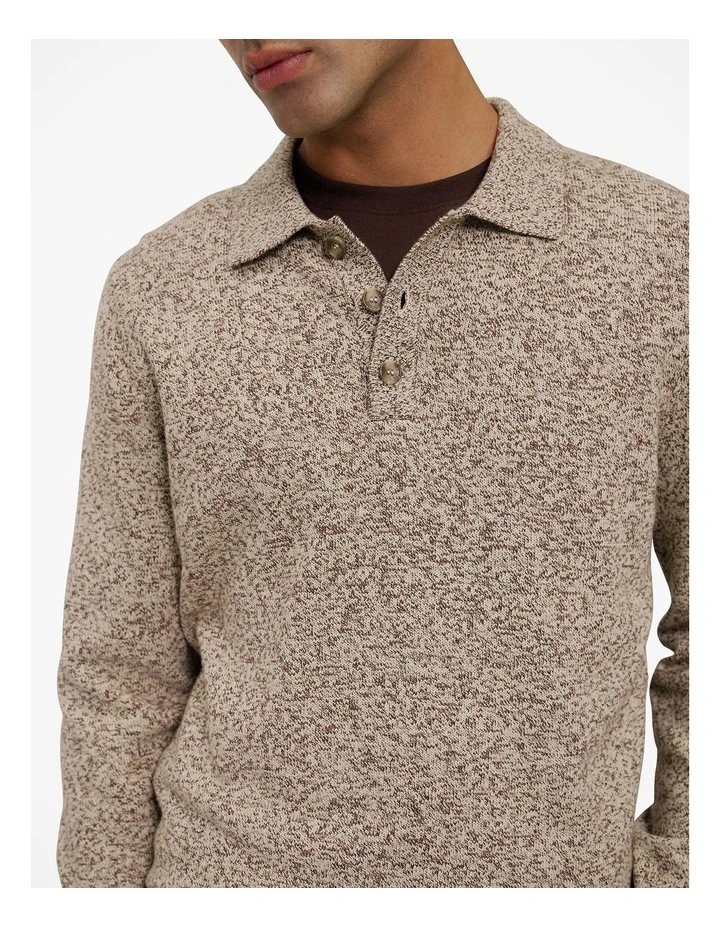 Cotton Speckle Knit Polo in Stone image 4