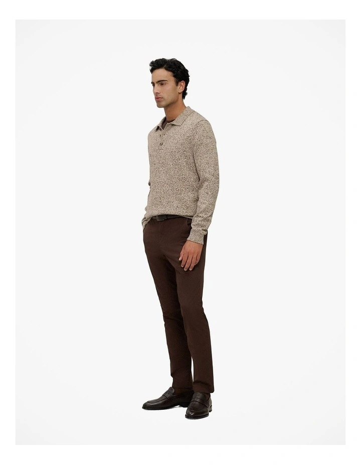 Cotton Speckle Knit Polo in Stone image 5