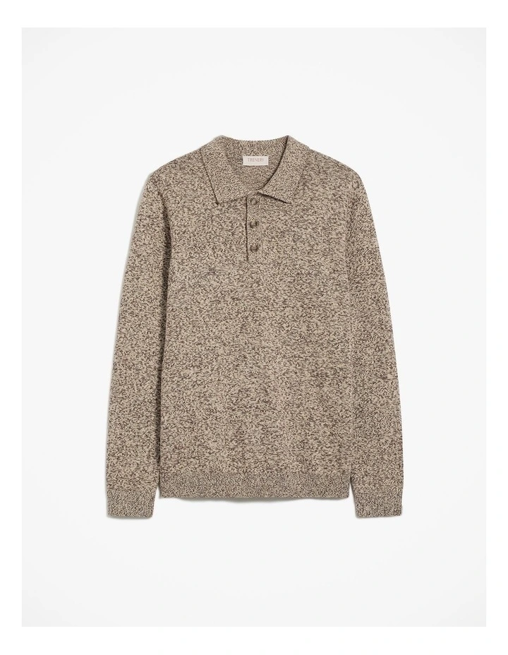 Cotton Speckle Knit Polo in Stone image 7
