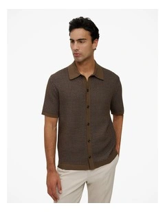 Jacquard Geo Knit Shirt in Cocoa