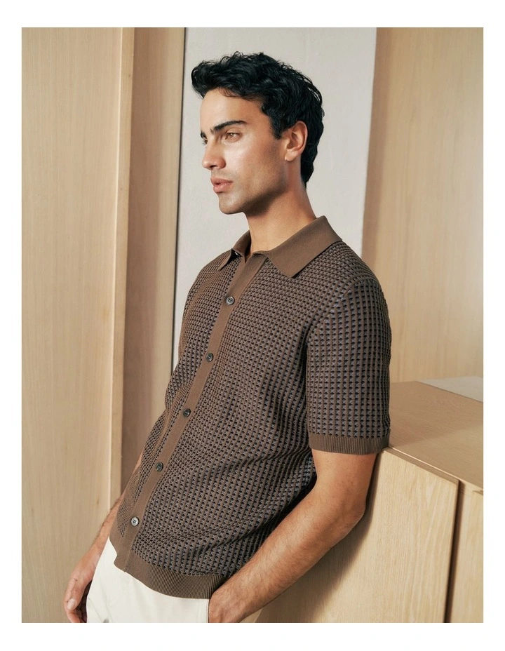 Jacquard Geo Knit Shirt in Cocoa image 2