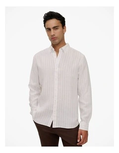Regular Fit Delave Linen Fine Stripe Shirt in White