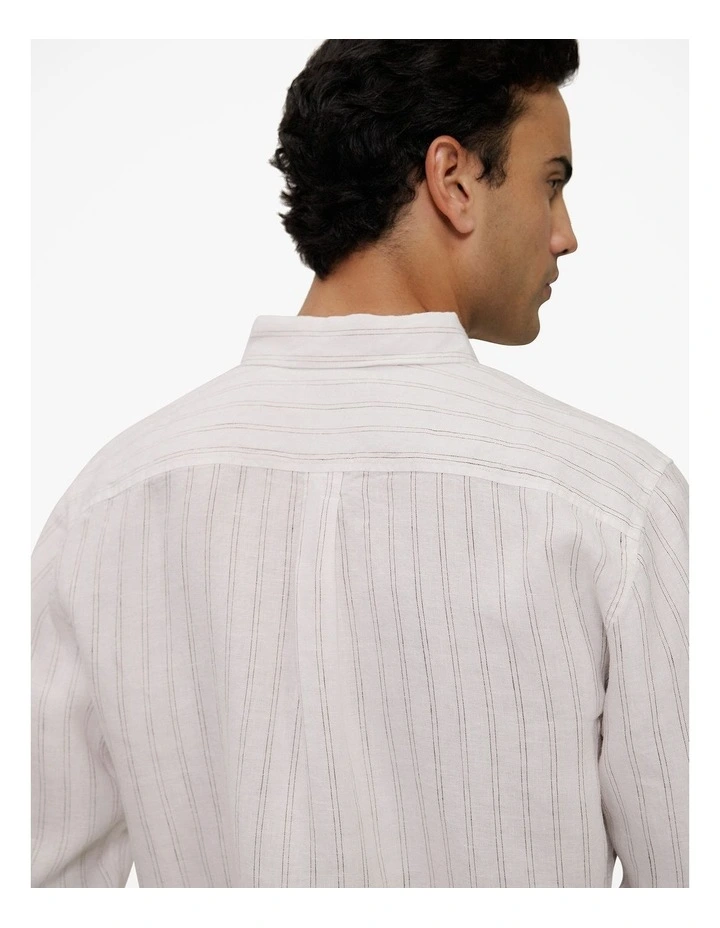 Regular Fit Delave Linen Fine Stripe Shirt in White image 3