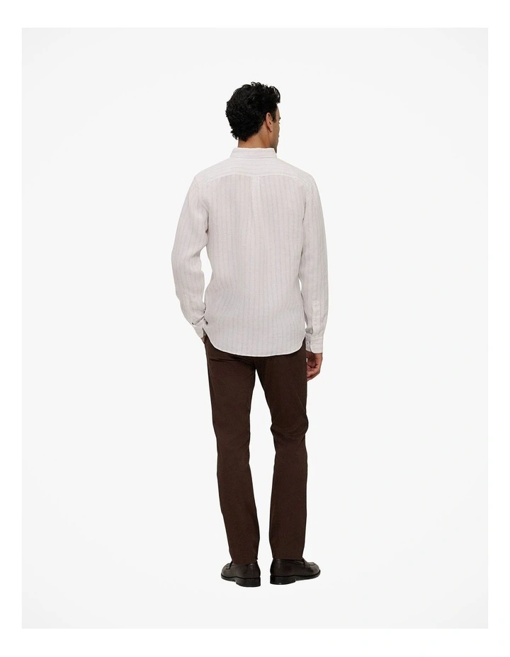 Regular Fit Delave Linen Fine Stripe Shirt in White image 4