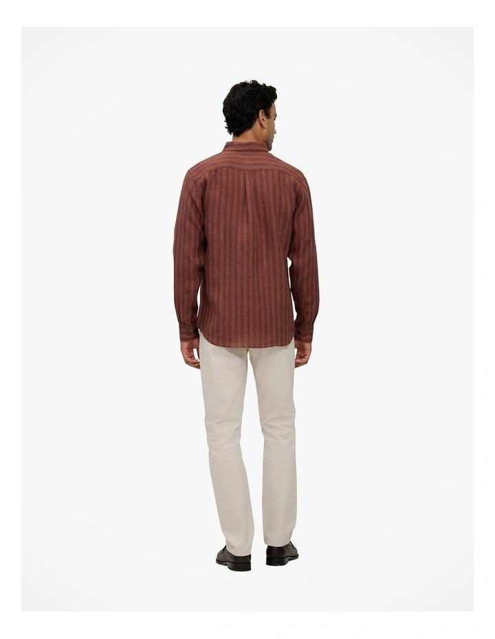 Regular Fit Delave Linen Stripe Shirt in Redwood image 4