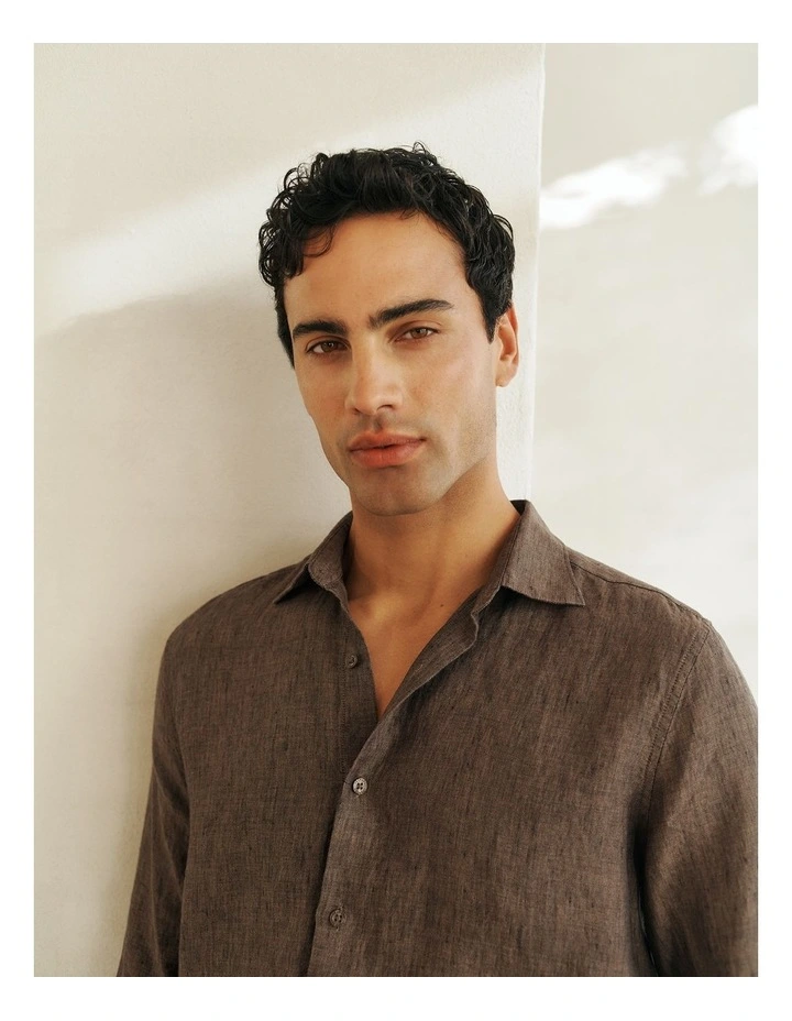 Tailored Fit Delave Linen Shirt in Cocoa image 2