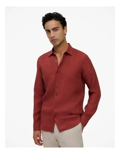 Tailored Fit Delave Linen Shirt in Russet