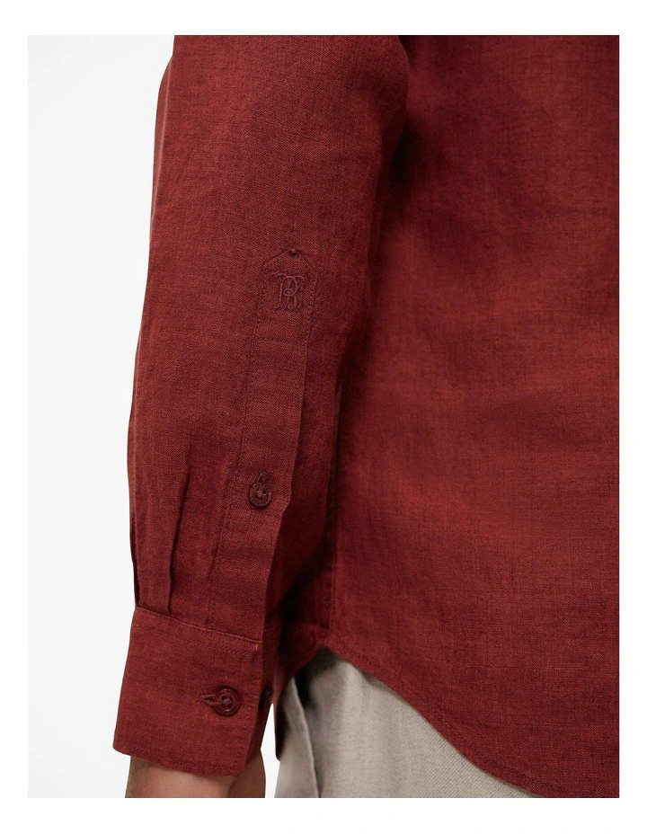 Tailored Fit Delave Linen Shirt in Russet image 3