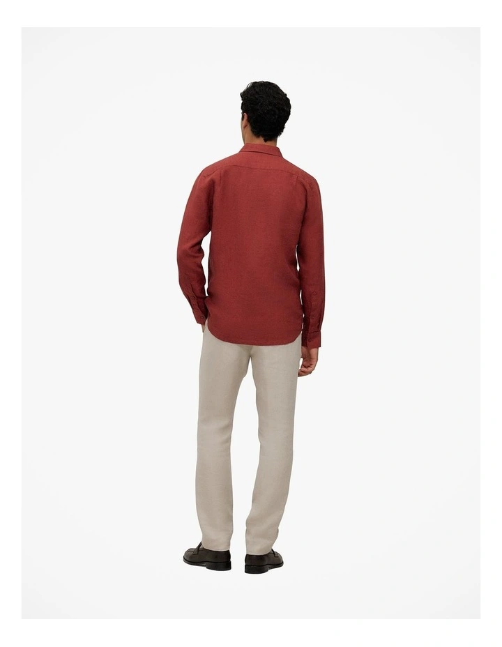 Tailored Fit Delave Linen Shirt in Russet image 4