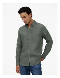 Regular Fit Delave Linen Shirt in Evergreen