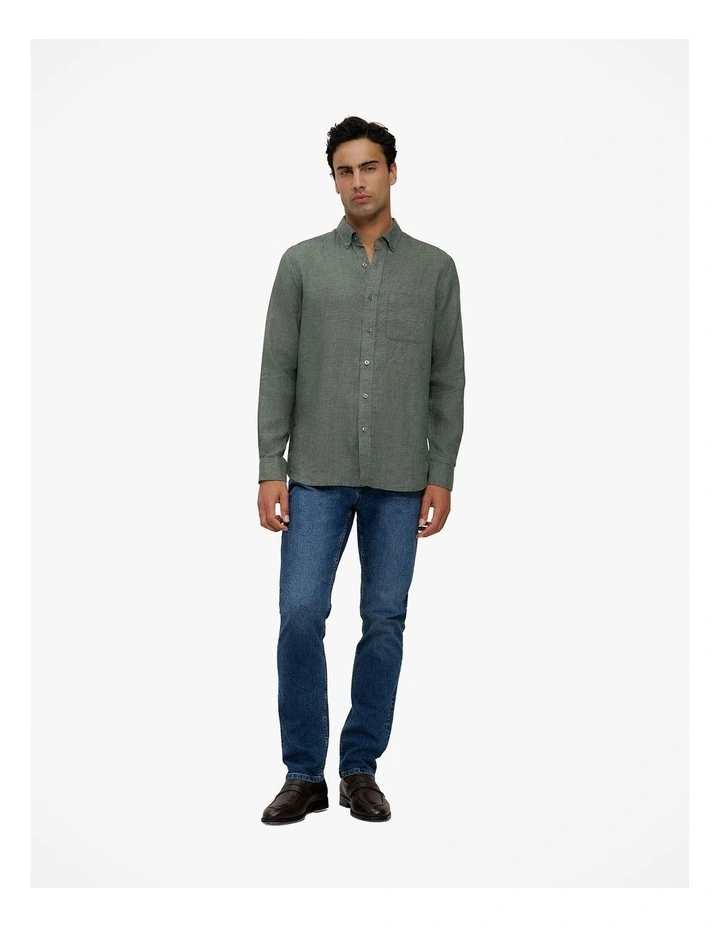 Regular Fit Delave Linen Shirt in Evergreen image 2