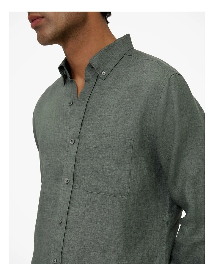 Regular Fit Delave Linen Shirt in Evergreen image 3