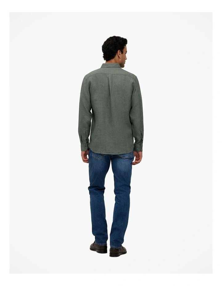 Regular Fit Delave Linen Shirt in Evergreen image 4