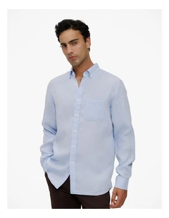 Regular Fit Delave Linen Shirt in Fresh Blue