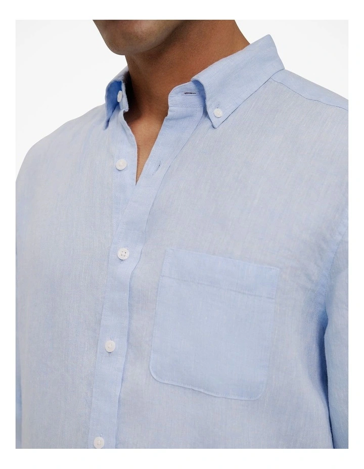 Regular Fit Delave Linen Shirt in Fresh Blue image 3