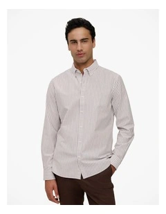 Regular Fit Wide Stripe Oxford Shirt in Coffee