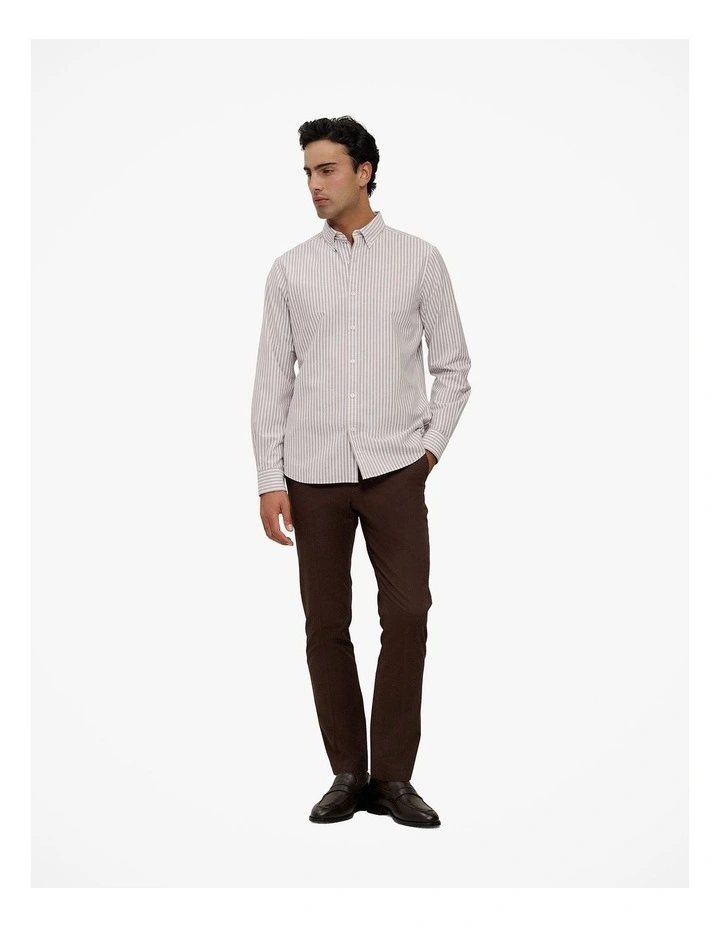 Regular Fit Wide Stripe Oxford Shirt in Coffee image 2
