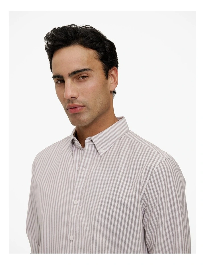Regular Fit Wide Stripe Oxford Shirt in Coffee image 3