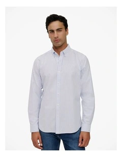 Regular Fit Wide Stripe Oxford Shirt in Blue Marble