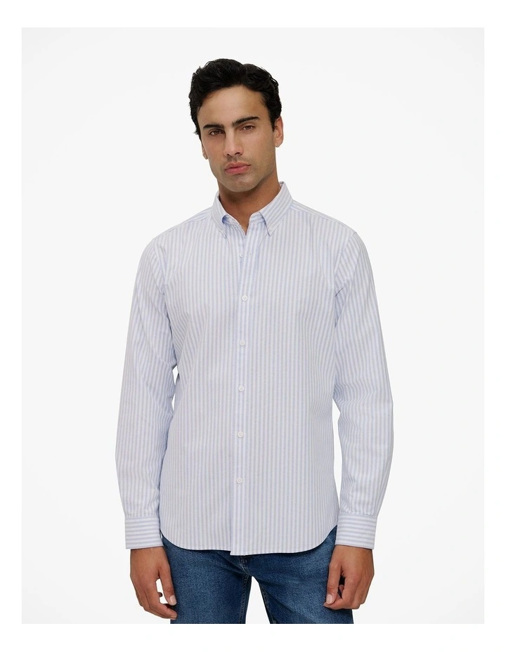 Regular Fit Wide Stripe Oxford Shirt in Blue Marble image 1
