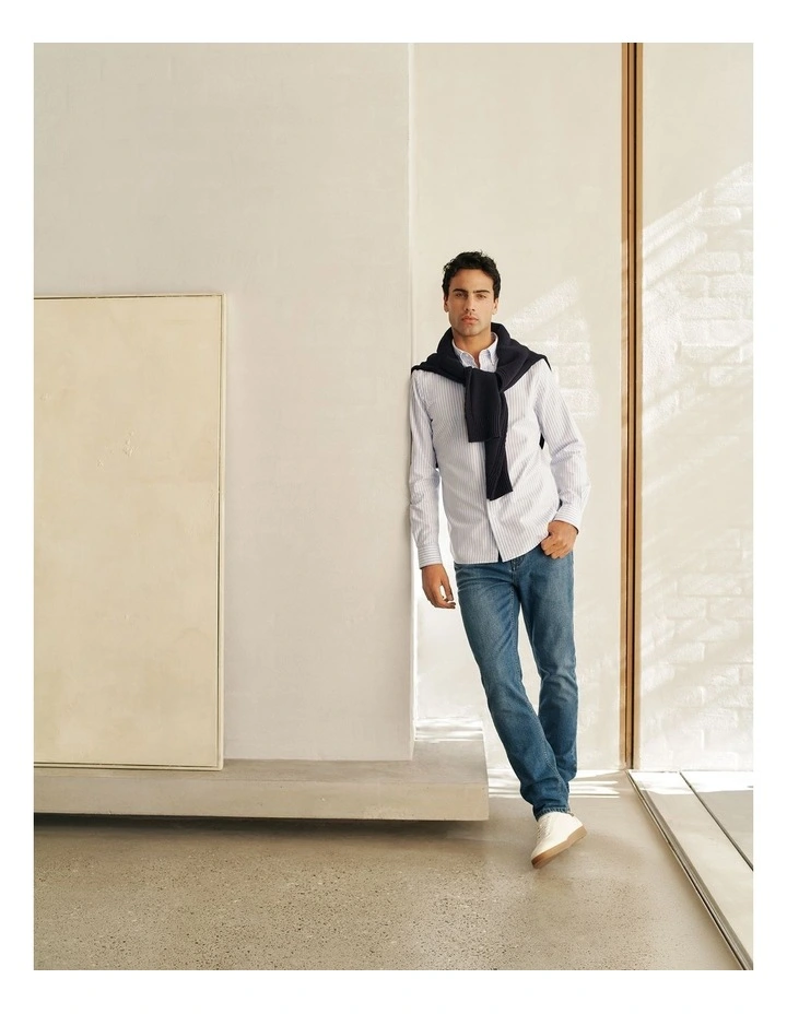 Regular Fit Wide Stripe Oxford Shirt in Blue Marble image 2