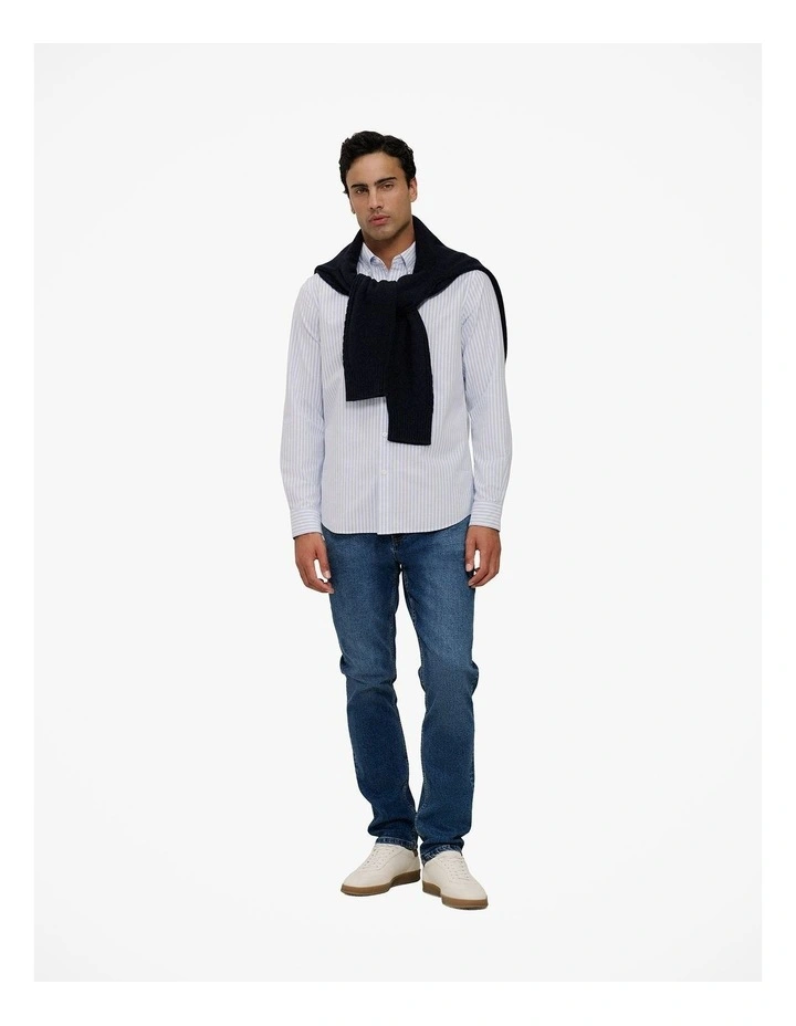 Regular Fit Wide Stripe Oxford Shirt in Blue Marble image 3