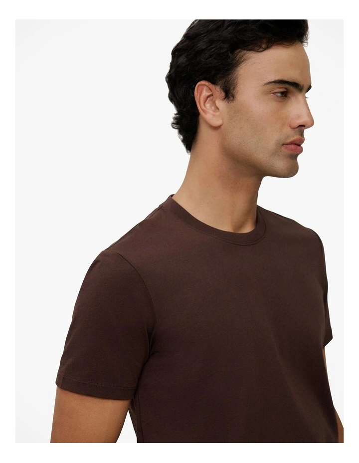 Cotton Crew T-shirt in Coffee image 3