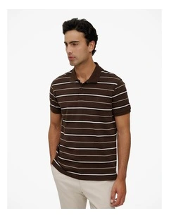 Australian Cotton Pique Stripe Polo in Coffee