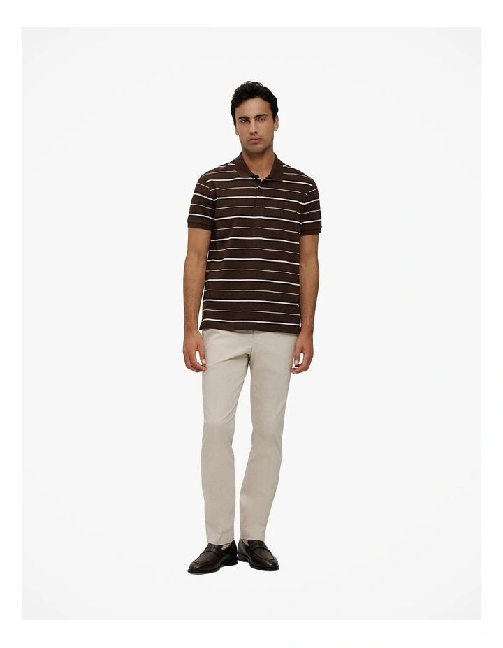 Australian Cotton Pique Stripe Polo in Coffee image 2