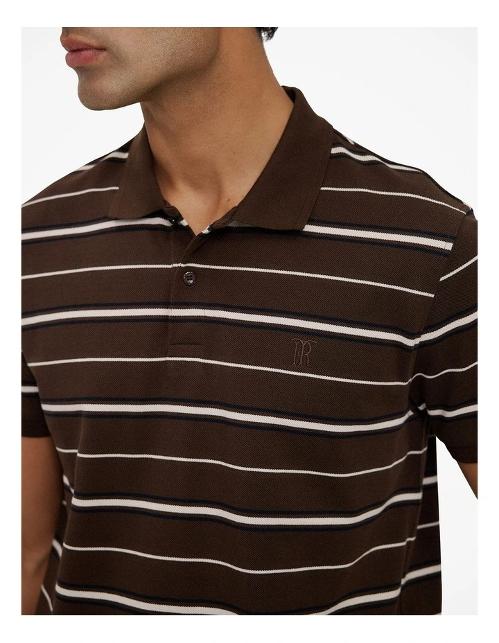 Australian Cotton Pique Stripe Polo in Coffee image 3
