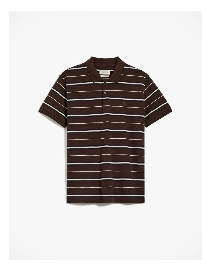 Australian Cotton Pique Stripe Polo in Coffee image 5