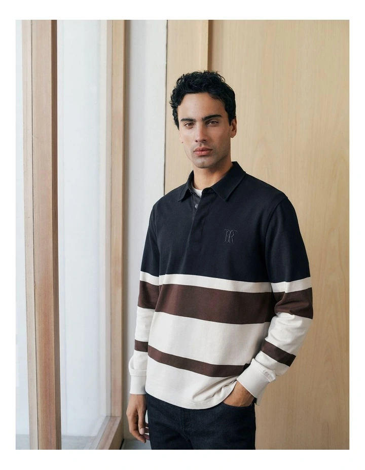 Bold Stripe Monogram Rugby in Navy image 2