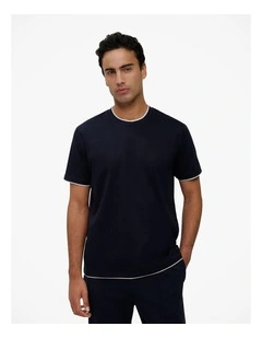 Mercerised Cotton Layered T-shirt in Navy