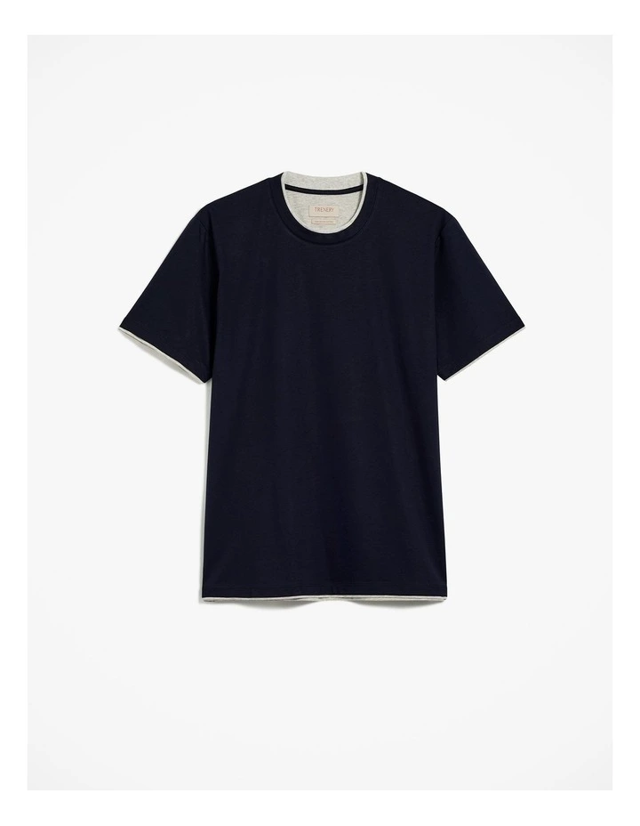 Mercerised Cotton Layered T-shirt in Navy image 6
