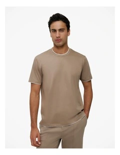 Mercerised Cotton Layered T-shirt in Dark Taupe