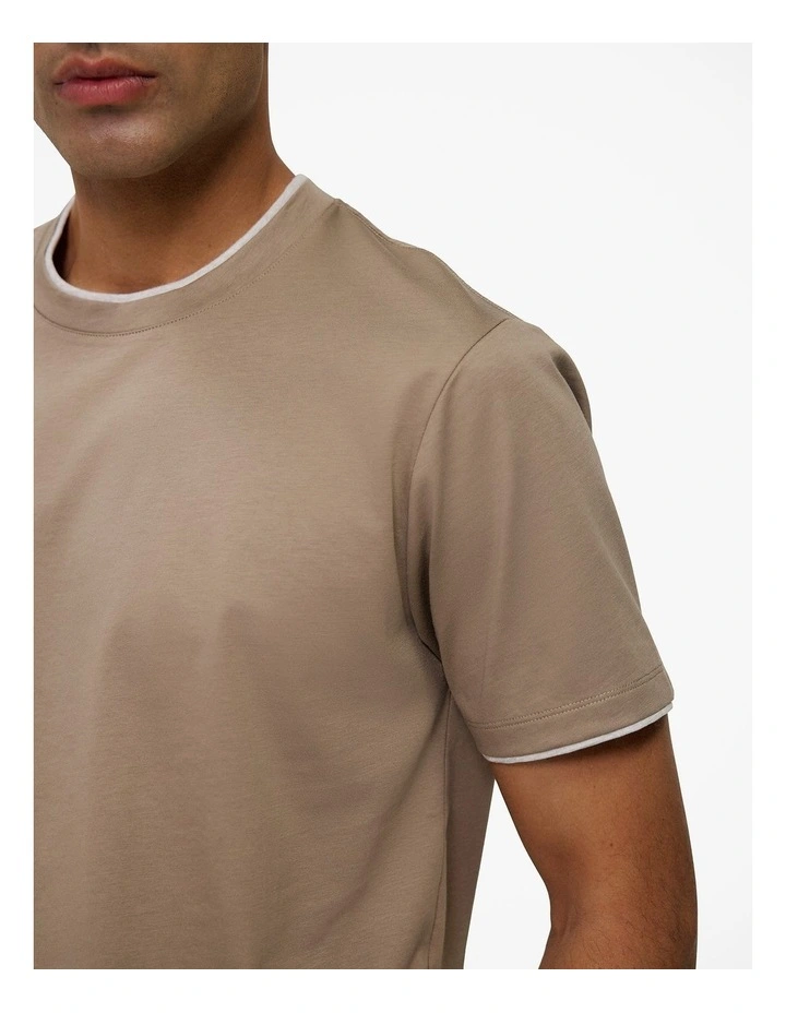 Mercerised Cotton Layered T-shirt in Dark Taupe image 3