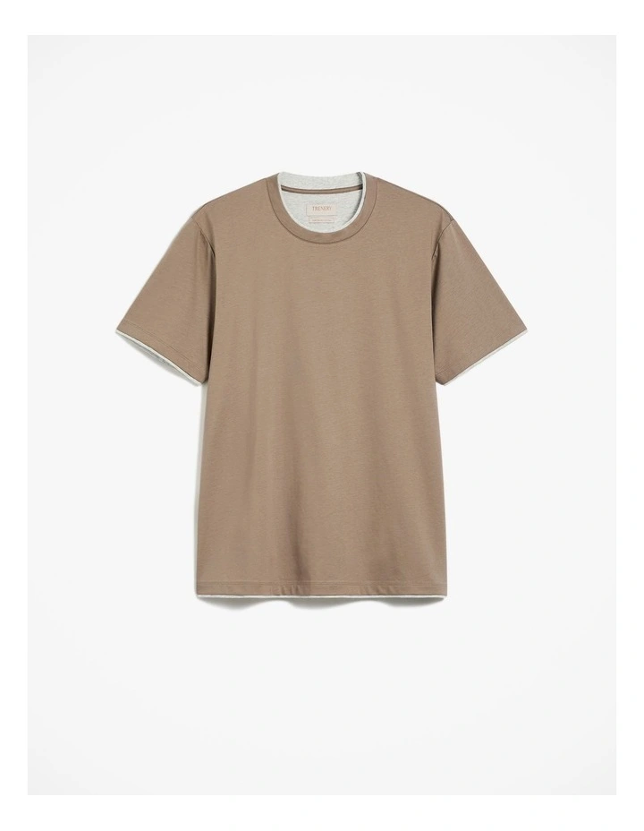 Mercerised Cotton Layered T-shirt in Dark Taupe image 6