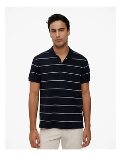 Pique Stripe Monogram Polo in Navy