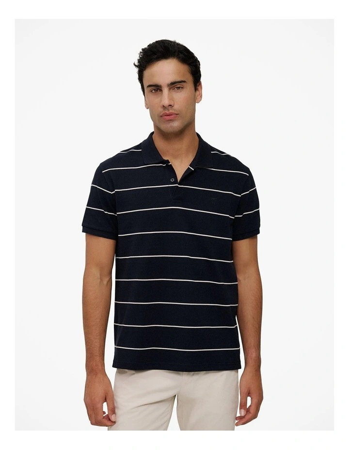 Pique Stripe Monogram Polo in Navy image 1
