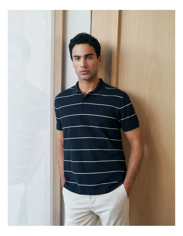 Pique Stripe Monogram Polo in Navy image 2