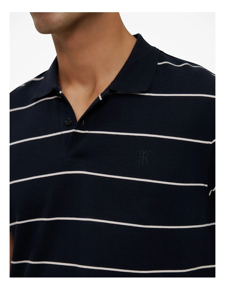 Pique Stripe Monogram Polo in Navy image 4