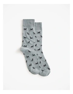 Black Cat Sock in Sage Green