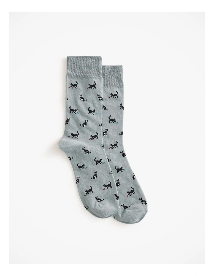 Black Cat Sock in Sage Green image 1