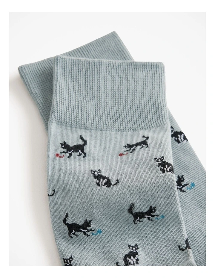 Black Cat Sock in Sage Green image 2