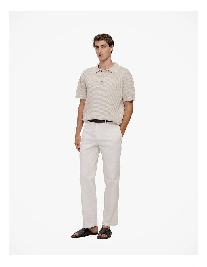Textured Cotton Tipped Knit Polo in Stone image 2