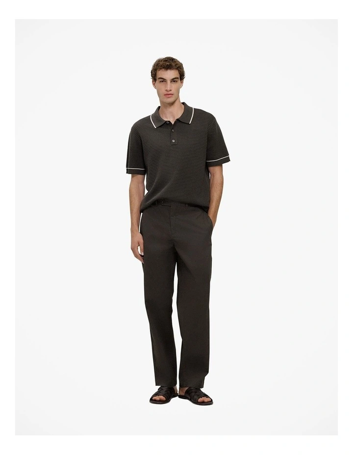Textured Cotton Tipped Knit Polo in Dark Olive image 3